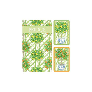 Caspari Bridge Gift Set - Regular Index Citrus Topiaries- 1 Double Deck Bridge Cards + 2 Score Pads