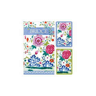 Caspari Bridge Gift Set - Jumbo Index Floral Porcelain - 1 Double Deck Bridge Cards + 2 Score Pads