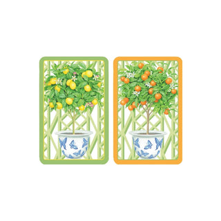 Caspari Bridge Gift Set - Regular Index Citrus Topiaries- 1 Double Deck Bridge Cards + 2 Score Pads