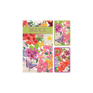 Caspari Bridge Gift Set - Regular Index Halsted Floral- 1 Double Deck Bridge Cards + 2 Score Pads