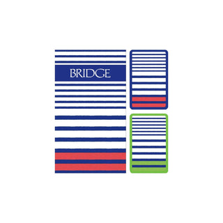 Caspari Bridge Gift Set - Regular Index Breton Stripe - 1 Double Deck Bridge Cards + 2 Score Pads