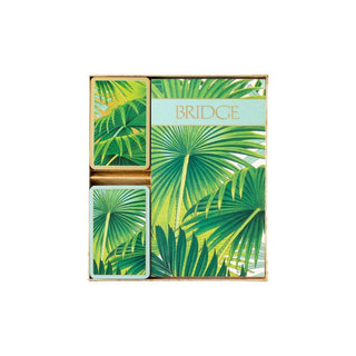 Caspari Bridge Gift Set - Regular Index Palm Fronds- 1 Double Deck Bridge Cards + 2 Score Pads