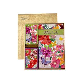 Caspari Bridge Gift Set - Regular Index Halsted Floral- 1 Double Deck Bridge Cards + 2 Score Pads