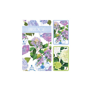 Caspari Bridge Gift Set - Regular Index Hydrangeas and Porcelain - 1 Double Deck Bridge Cards + 2 Score Pads