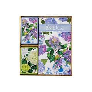 Caspari Bridge Gift Set - Regular Index Hydrangeas and Porcelain - 1 Double Deck Bridge Cards + 2 Score Pads