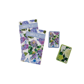 Caspari Bridge Gift Set - Regular Index Hydrangeas and Porcelain - 1 Double Deck Bridge Cards + 2 Score Pads