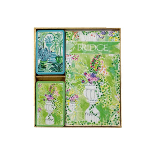 Caspari Bridge Gift Set - Regular Index Jardin De Luxembourg- 1 Double Deck Bridge Cards + 2 Score Pads
