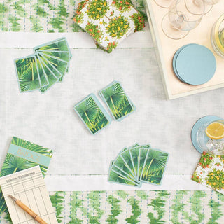 Caspari Bridge Gift Set - Regular Index Palm Fronds- 1 Double Deck Bridge Cards + 2 Score Pads
