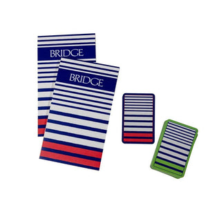Caspari Bridge Gift Set - Regular Index Breton Stripe - 1 Double Deck Bridge Cards + 2 Score Pads