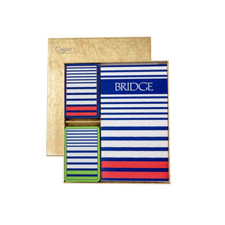 Caspari Bridge Gift Set - Regular Index Breton Stripe - 1 Double Deck Bridge Cards + 2 Score Pads