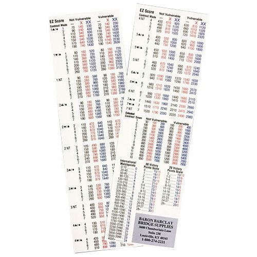 Bridge Bookmark EZ Score Bookmark for Duplicate Bridge – Baron Barclay Bridge Supply