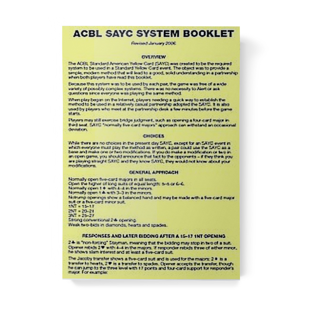 Acbl Yellow Card.pdf Standard Yellow Card Booklet – Baron Barclay Bridge Supply