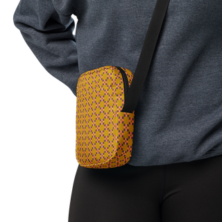 Checkered Card Symbol Pattern Utility Crossbody Bag (Gold/Plum)
