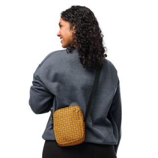 Checkered Card Symbol Pattern Utility Crossbody Bag (Gold/Plum)