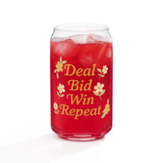“Deal, Bid, Win, Repeat” Can-Shaped Glass (16 oz)