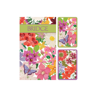 Caspari Bridge Gift Set - Regular Index Halsted Floral- 1 Double Deck Bridge Cards + 2 Score Pads